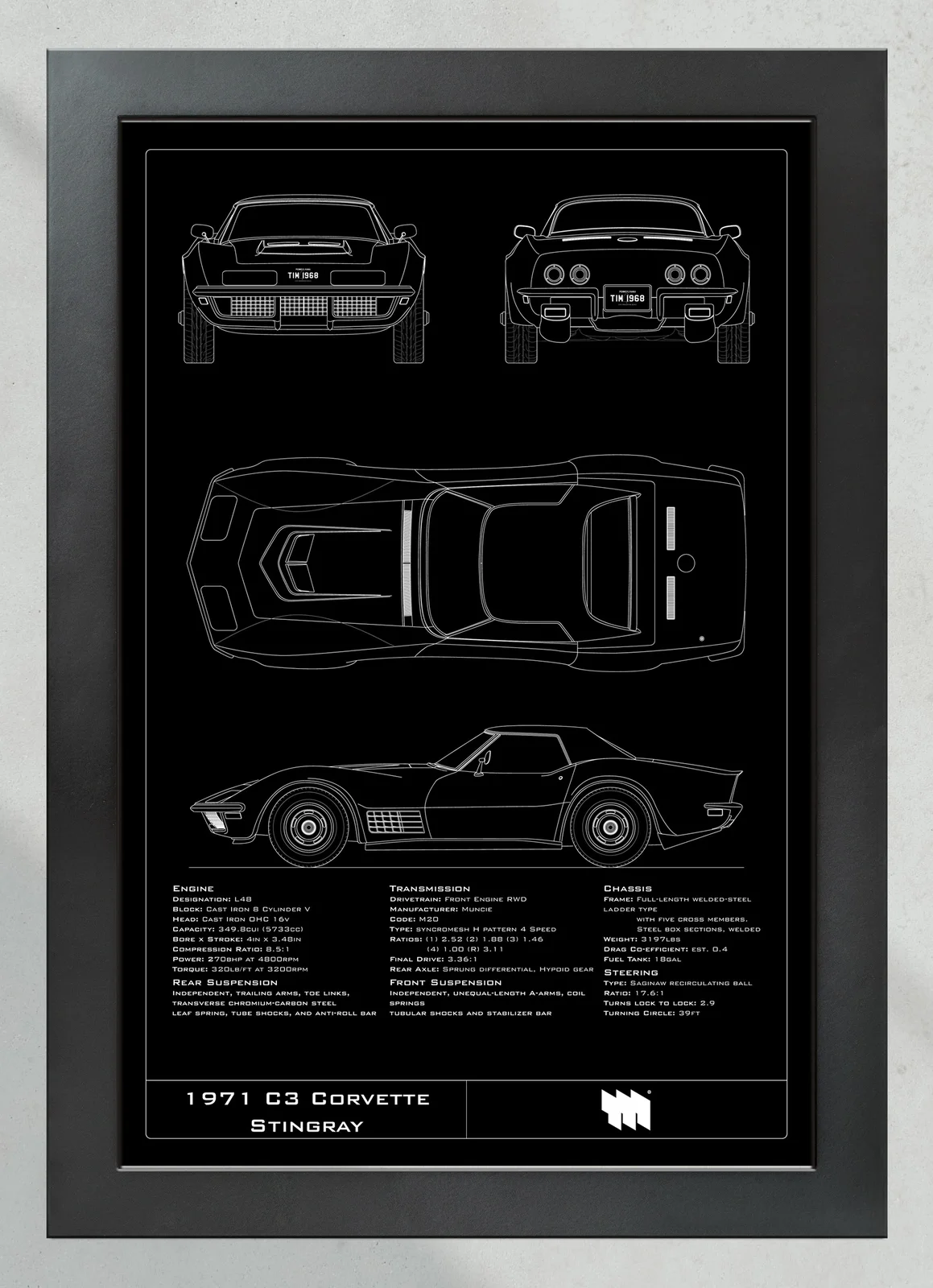 1971 C3 Corvette Stingray, in the collector's frame, portrait