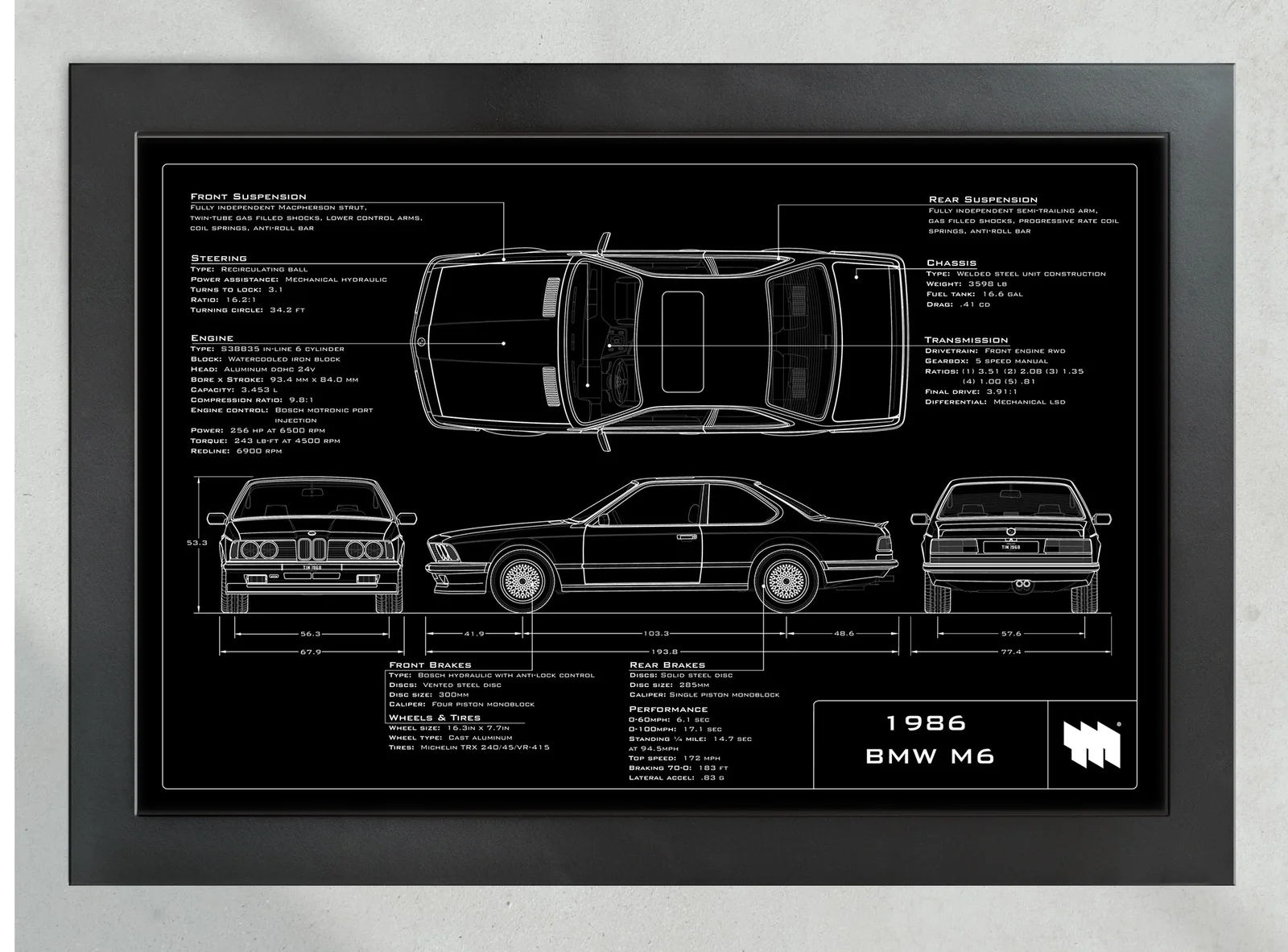 1986 BMW M6, in the collector's frame, landscape