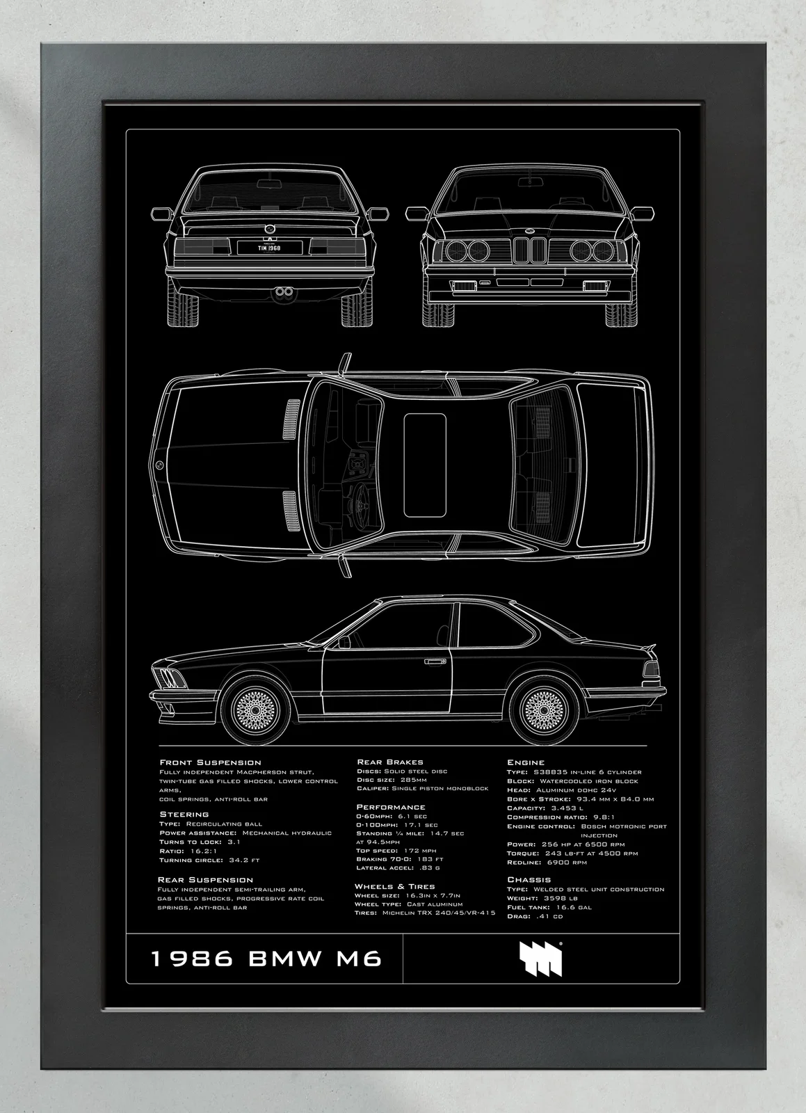 1986 BMW M6, in the collector's frame, portrait