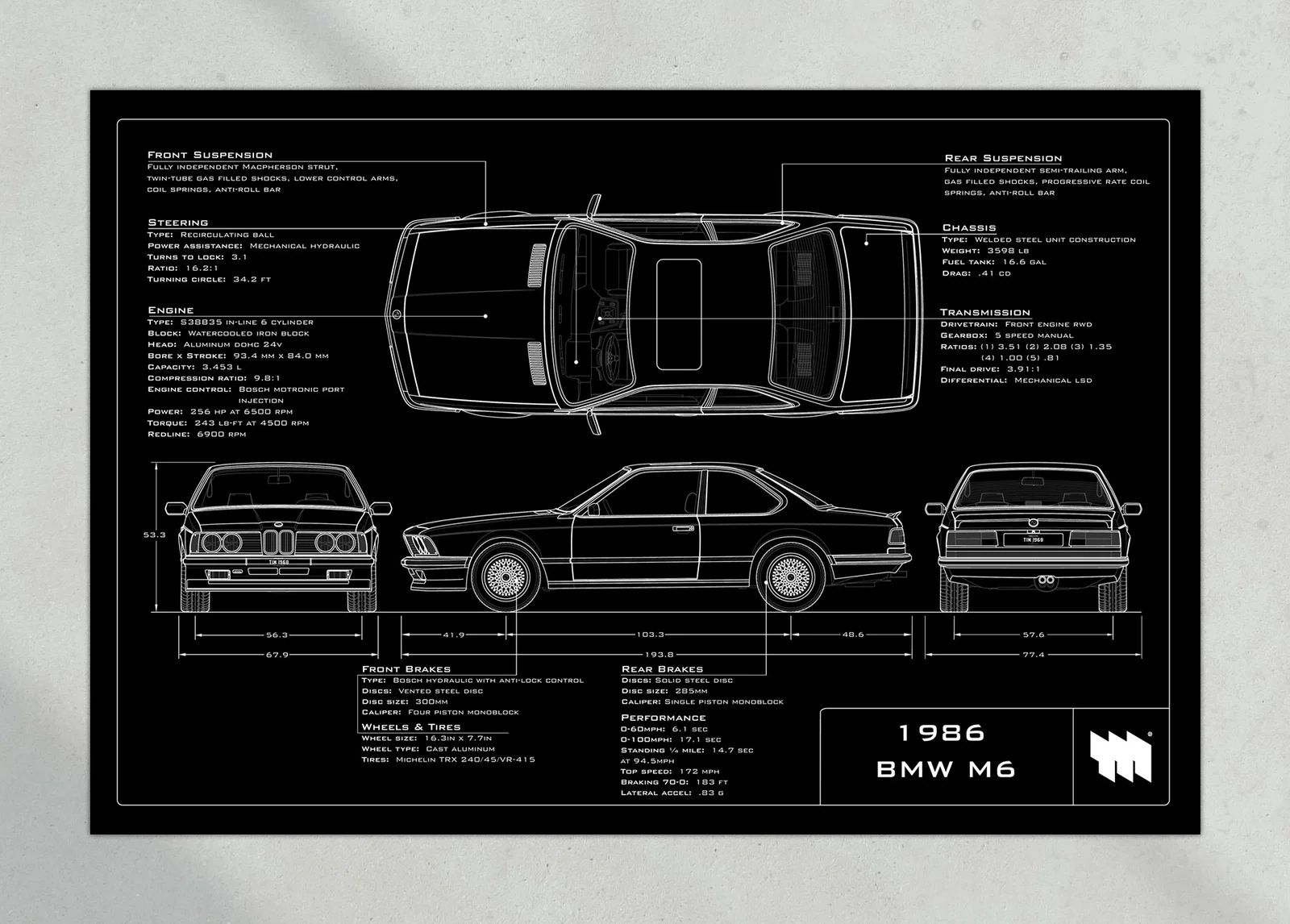 1986 BMW M6, the print, landscape
