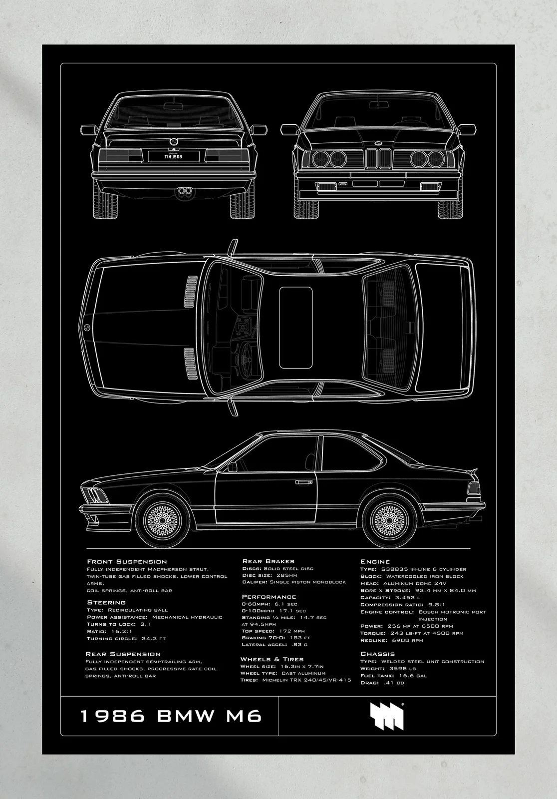 1986 BMW M6, the print, portrait