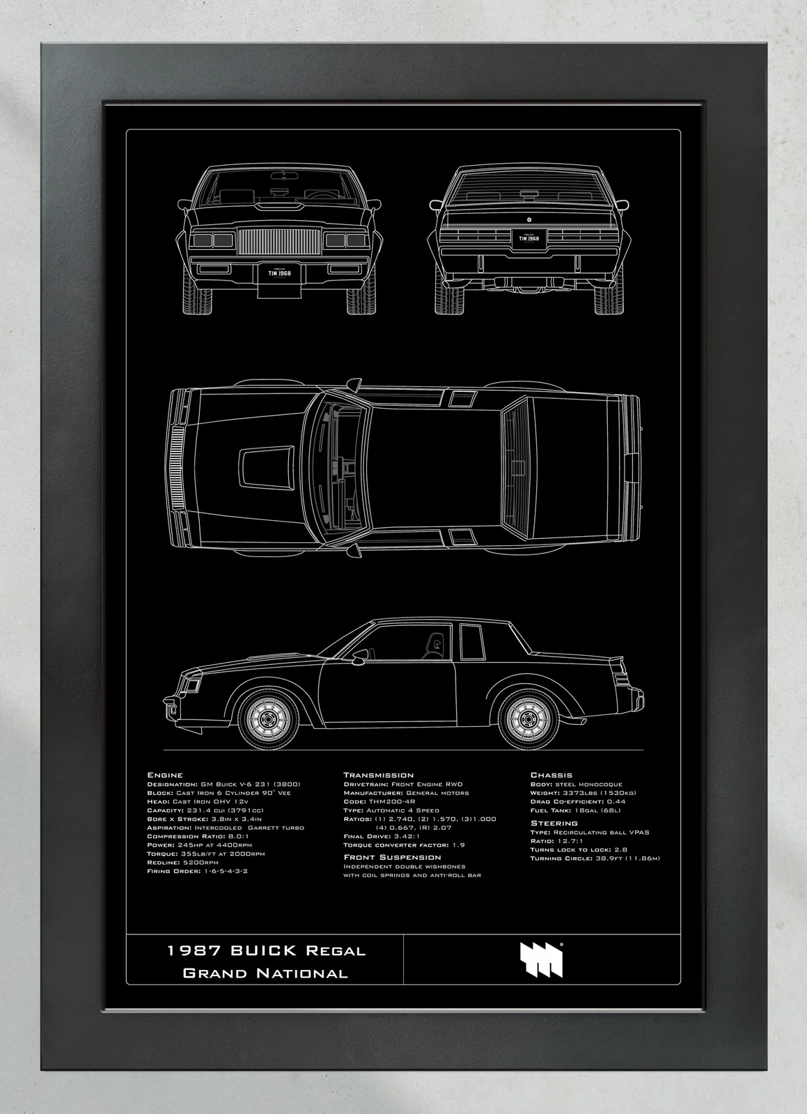 1987 Buick Regal Grand National, in the collector's frame, portrait
