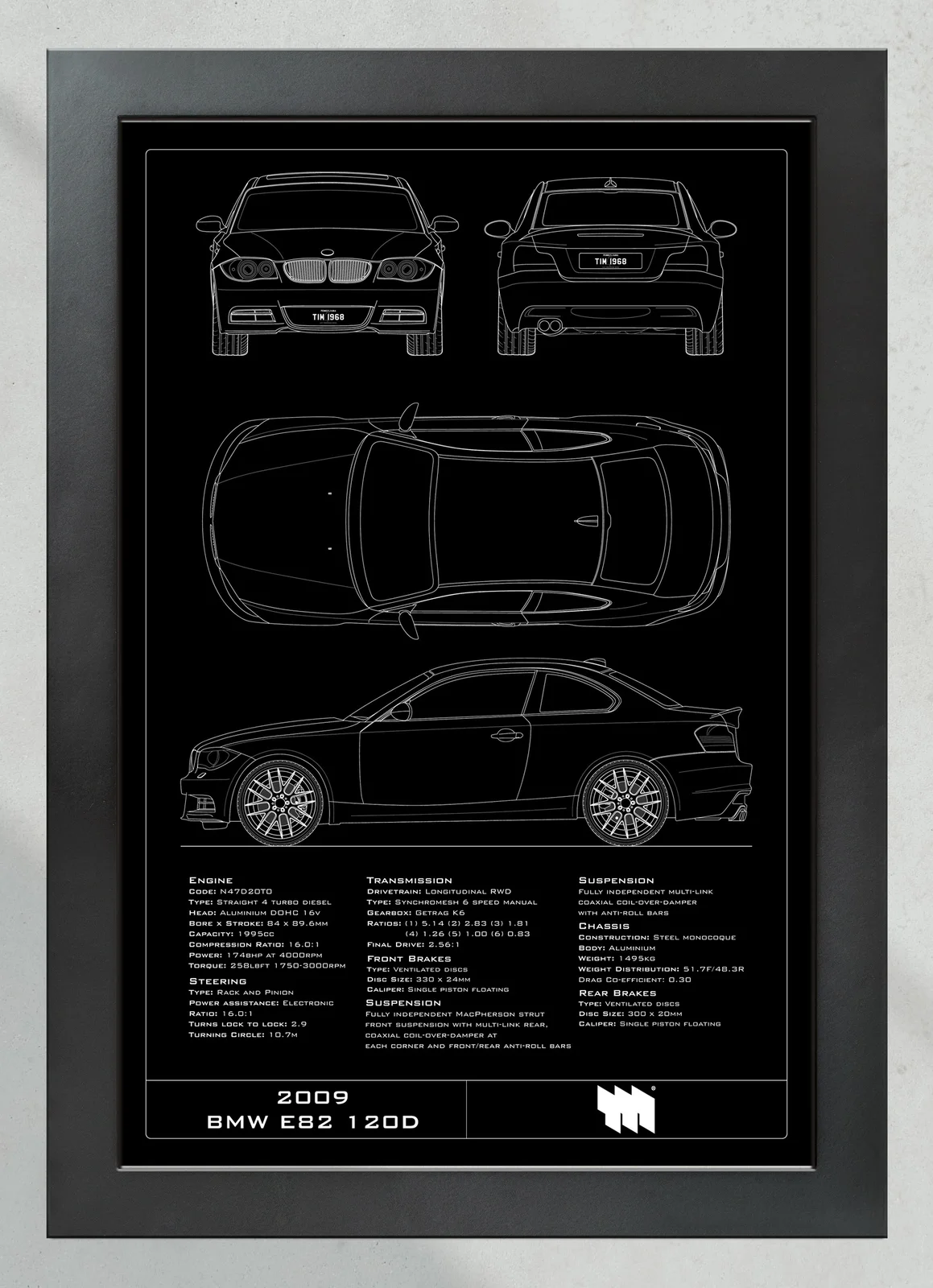 2009 BMW E82 120D, in the collector's frame, portrait