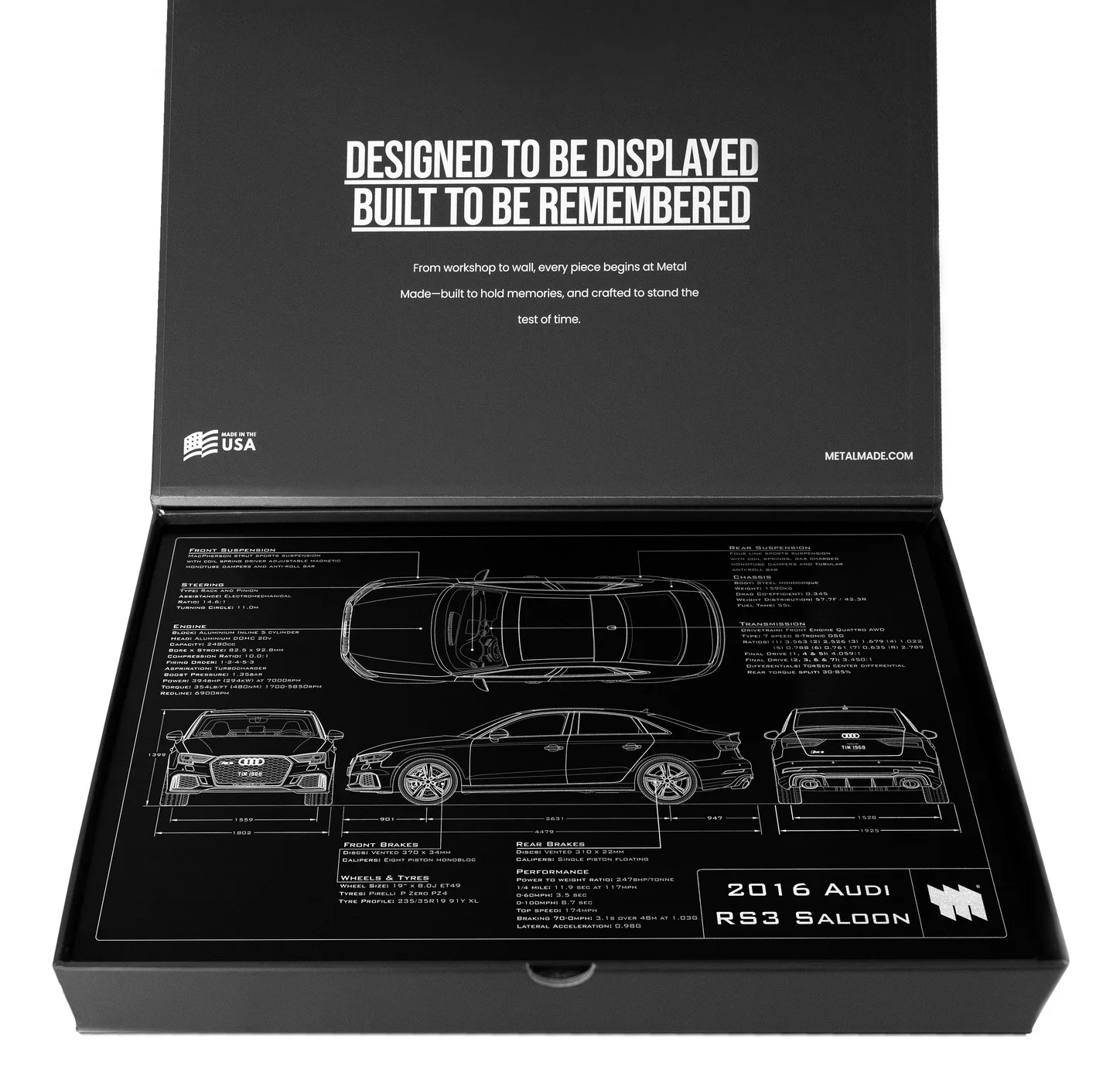 2016 Audi RS3 Saloon, in the metal made gift box, landscape plate
