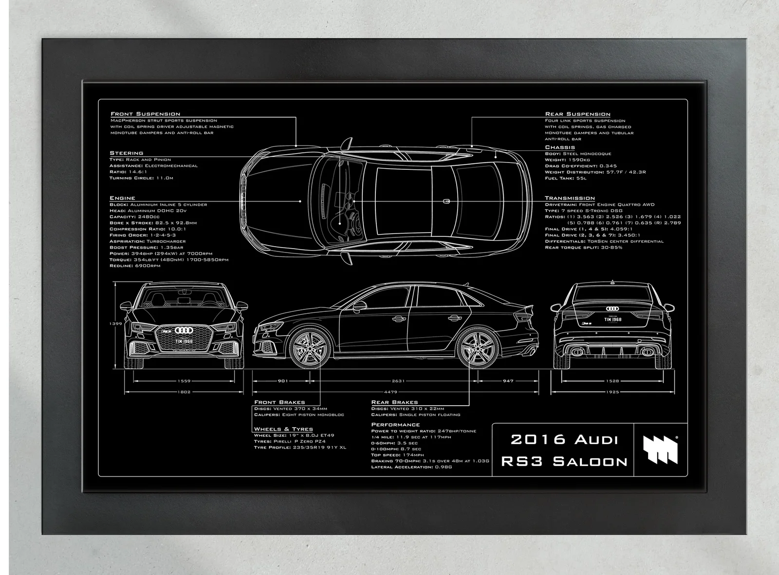 2016 Audi RS3 Saloon, in the collector's frame, landscape