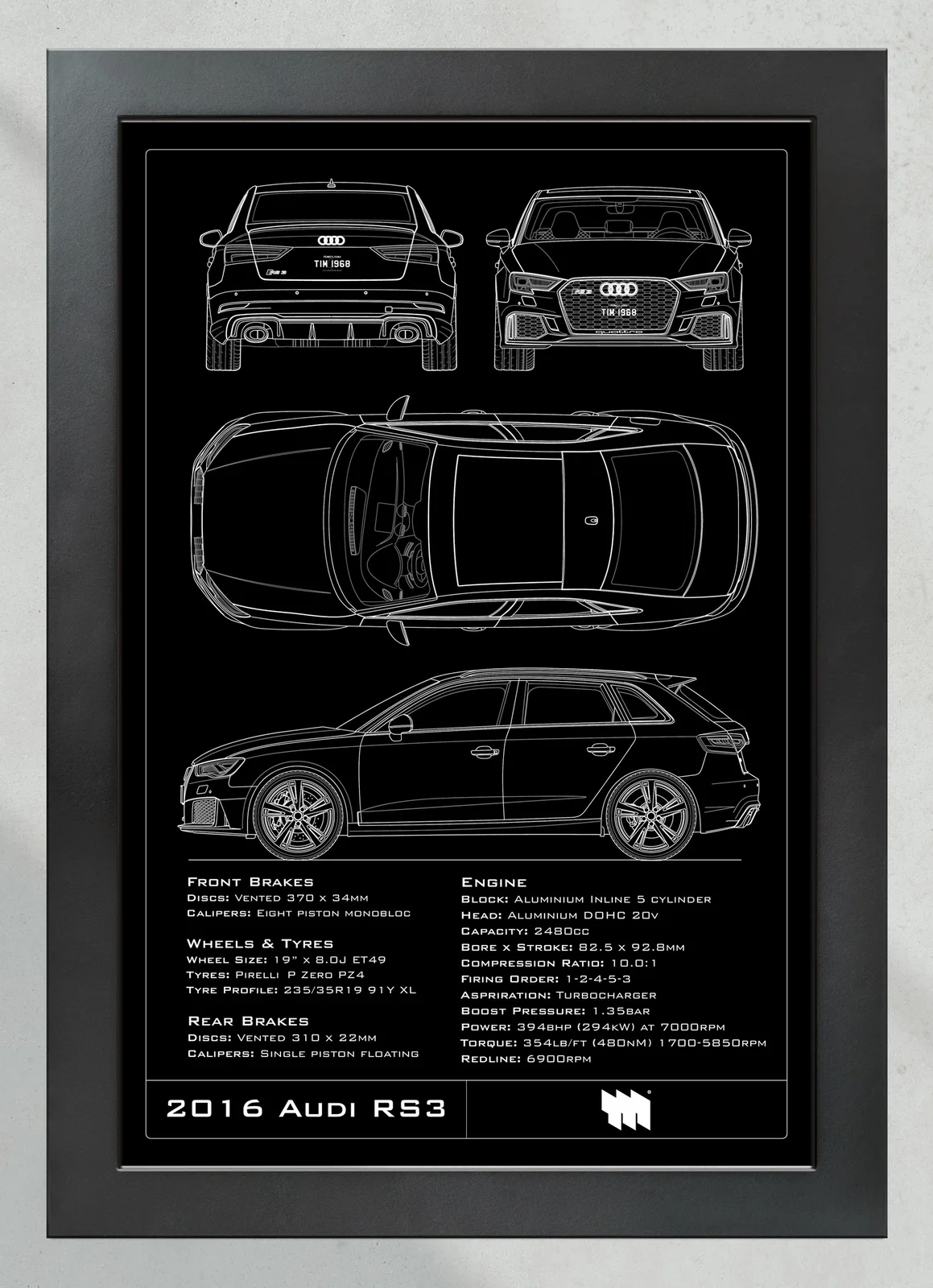 2016 Audi RS3 Saloon, in the collector's frame, portrait