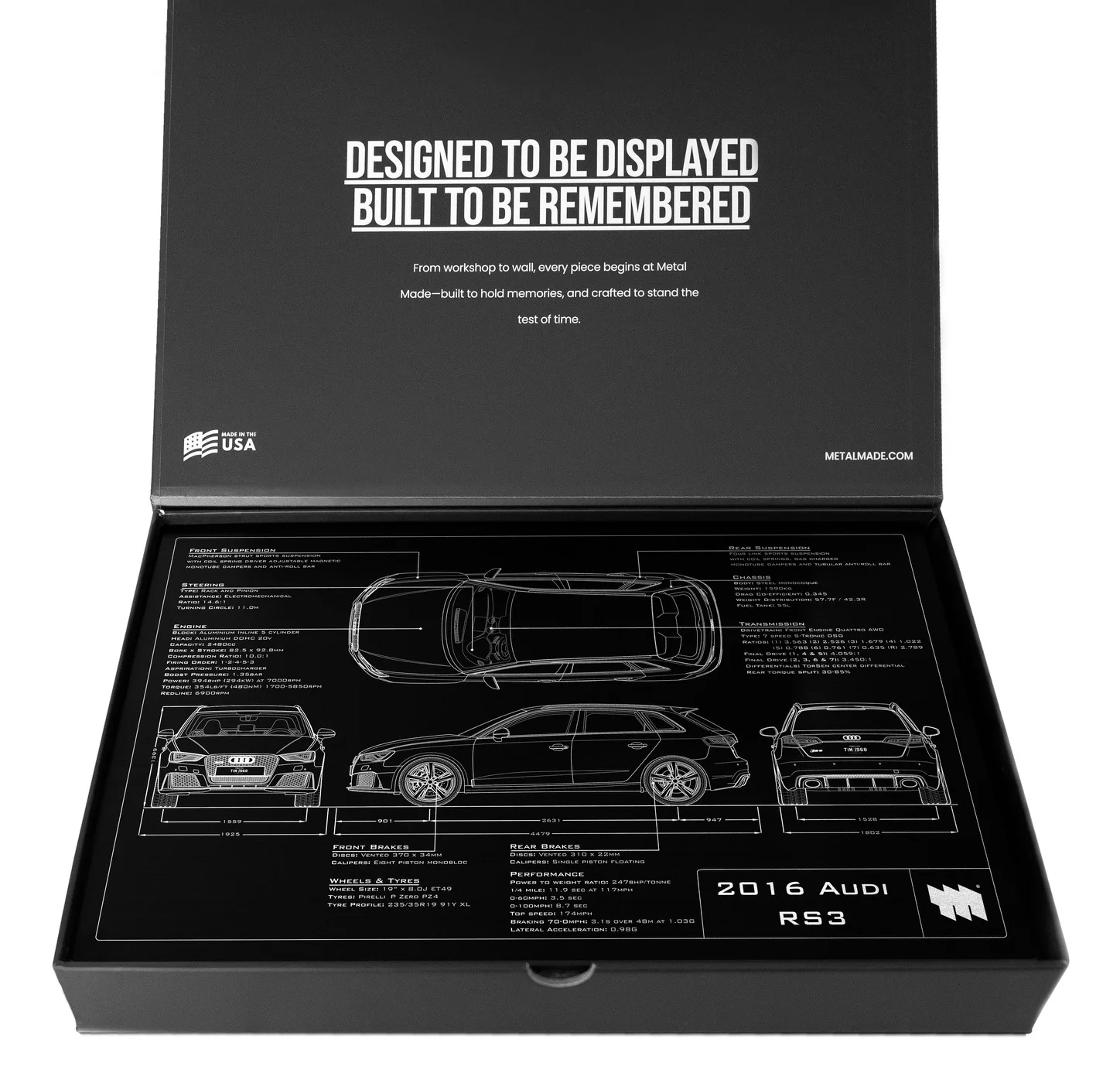2016 Audi RS3, in the metal made gift box, landscape plate