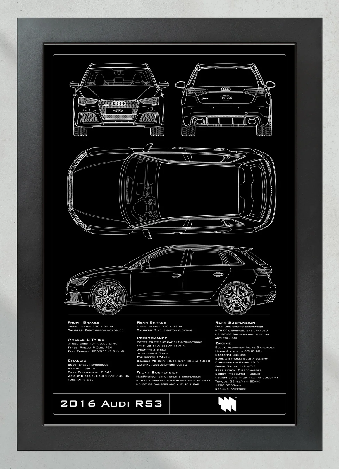 2016 Audi RS3, in the collector's frame, portrait