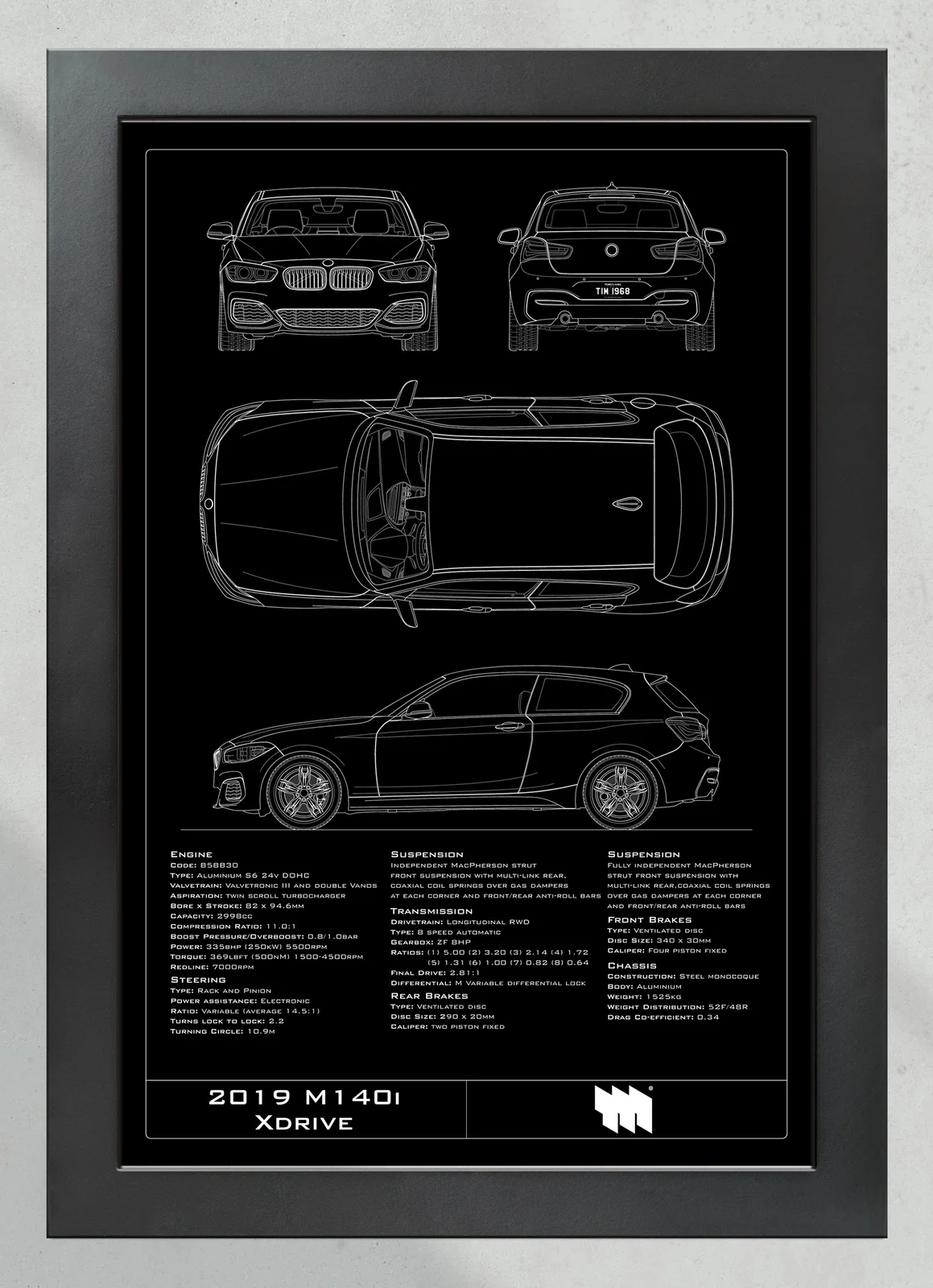 2019 BMW M140i Xdrive, in the collector's frame, portrait