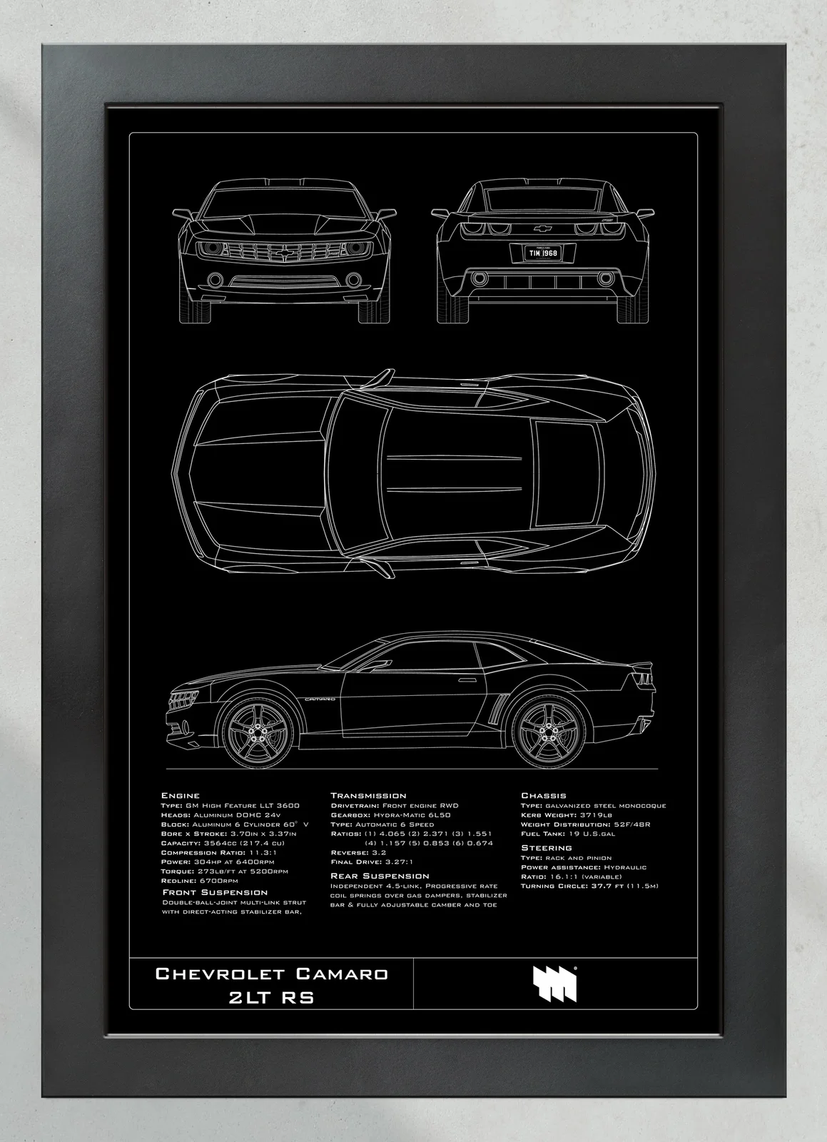 Chevrolet Camaro 2LT RS, in the collector's frame, portrait